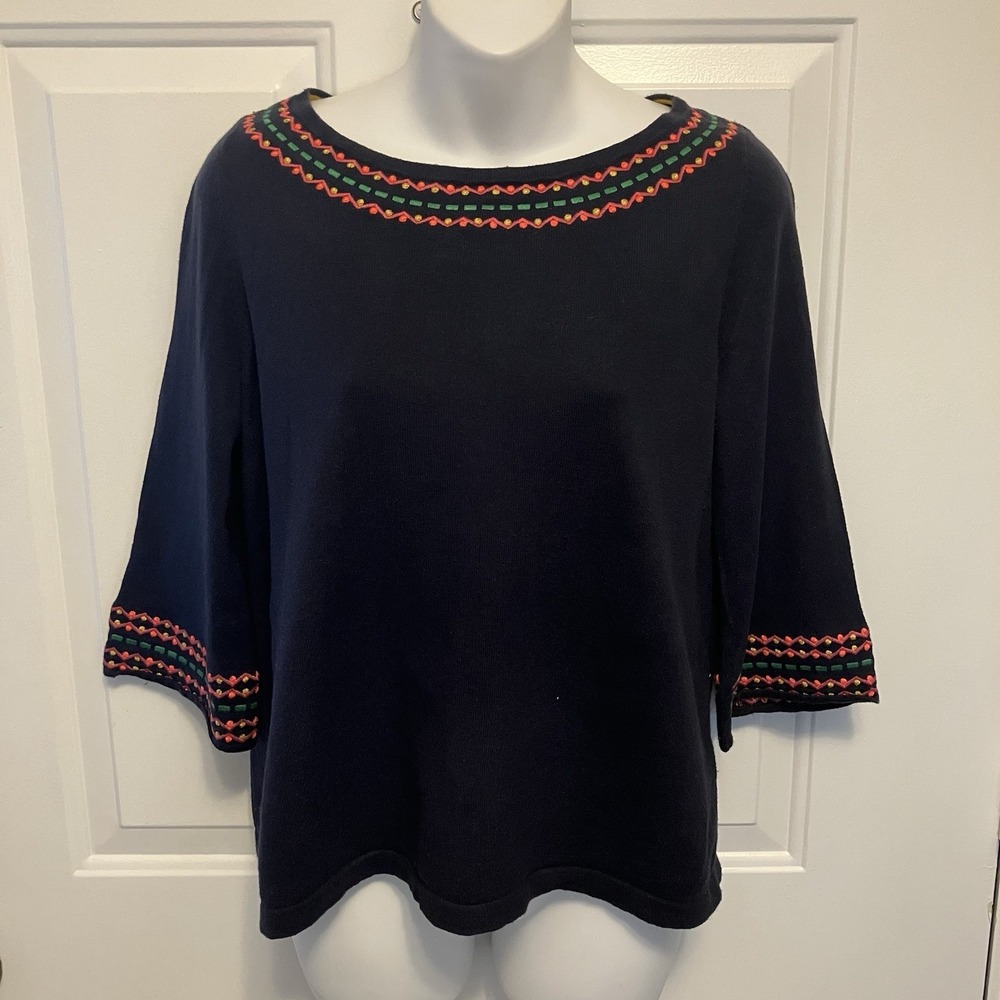 Boden Embroidered Navy Blue Sweater Size Small Women's